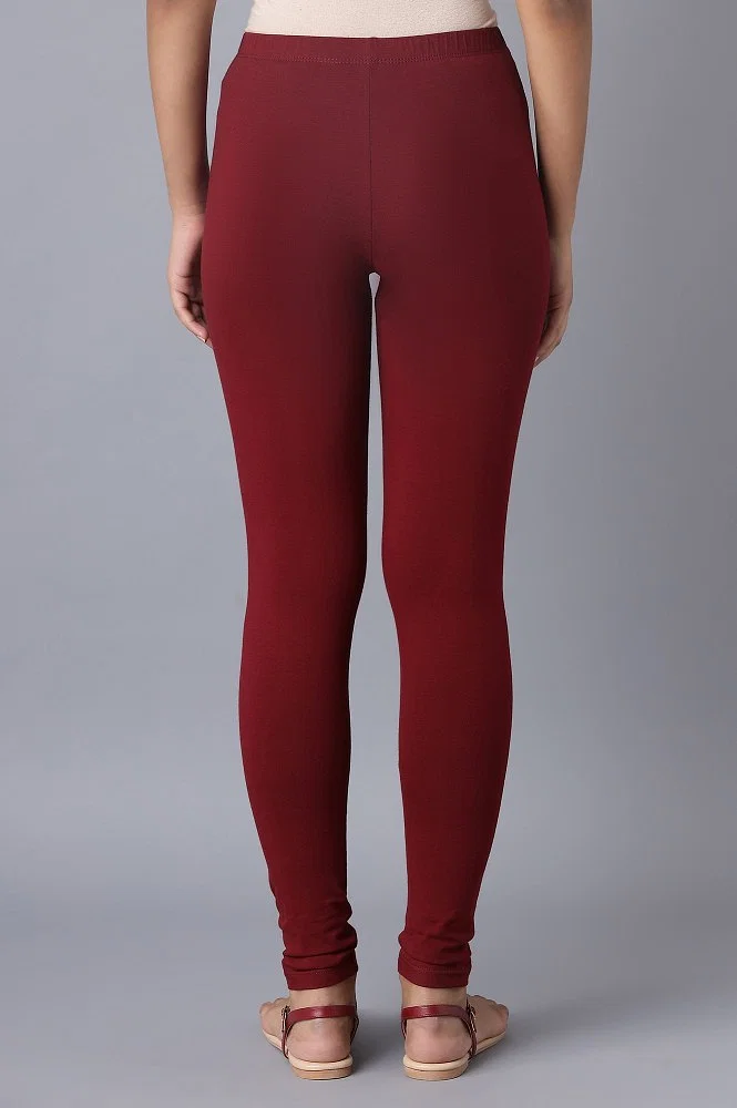 Buy Red Cotton Lycra Skin Fit Cropped Tights Online - Aurelia