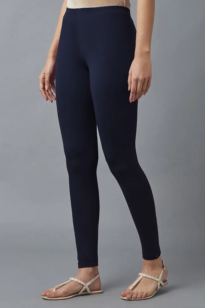 Buy Dark Blue Cotton Jersy Lycra Tights Online - W for Woman