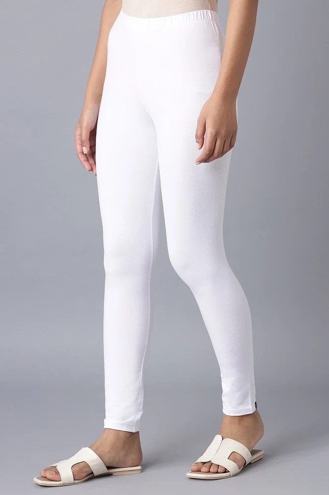 Buy White Cotton Lycra Skin Fit Cropped Tights Online - Aurelia