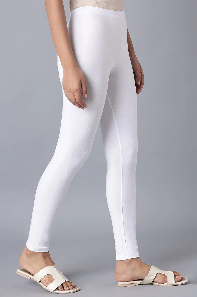 Buy White Cotton Lycra Skin Fit Cropped Tights Online - Aurelia