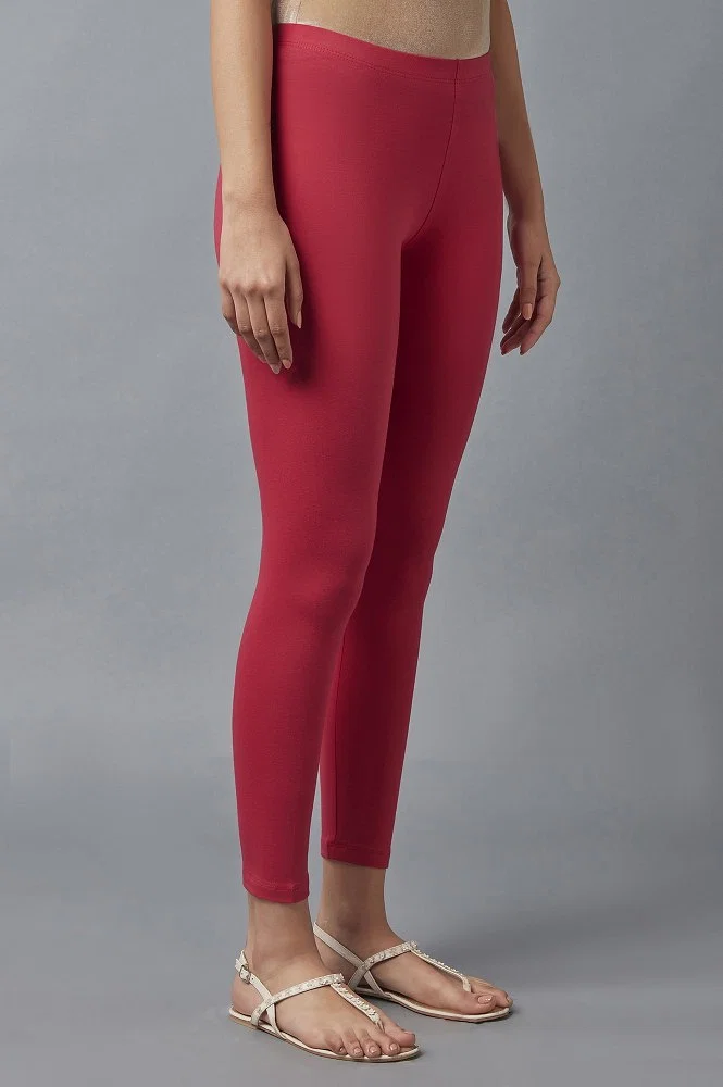 Buy Red Cotton Lycra Skin Fit Cropped Tights Online - Aurelia