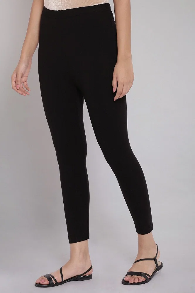 Buy TCG Bio wash 100% pure Cotton with Spandex Black Ankle legging
