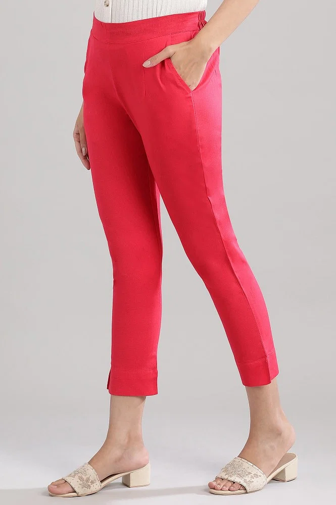 Buy Pink Solid Trousers Online - Aurelia