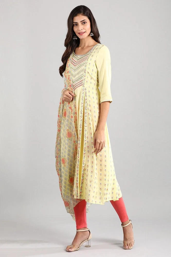 Buy Yellow Embroidered Kurta, Tights & Dupatta Set Online - W for