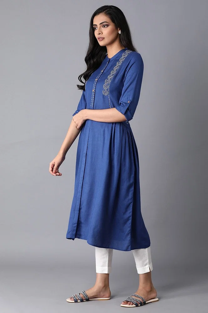Buy Cobalt Blue Embroidered Dress Online - W for Woman