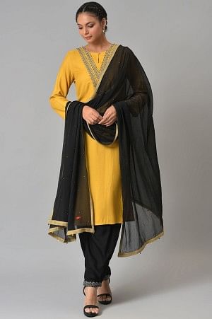 Yellow & Black Cotton Silk Printed Dupatta Dupatta Bazaar