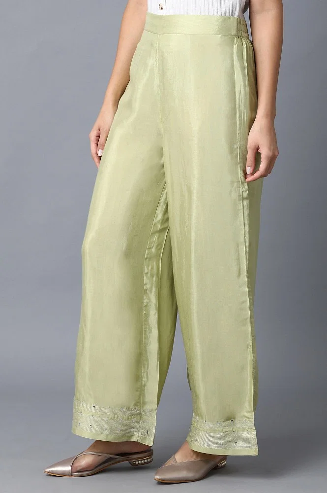 Buy Women Green Solid Formal Regular Fit Trousers Online - 759430