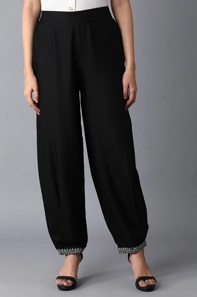 Buy Jet Black Embroidered Carrot Pants Online - W for Woman
