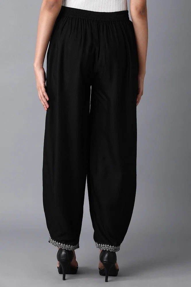 Buy Jet Black Embroidered Carrot Pants Online - Shop for W