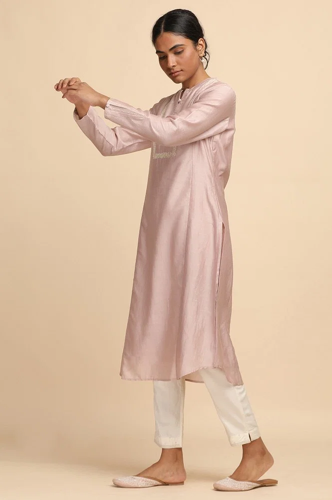 Buy Light Pink Cotton Silk Kurta Online - W for Woman