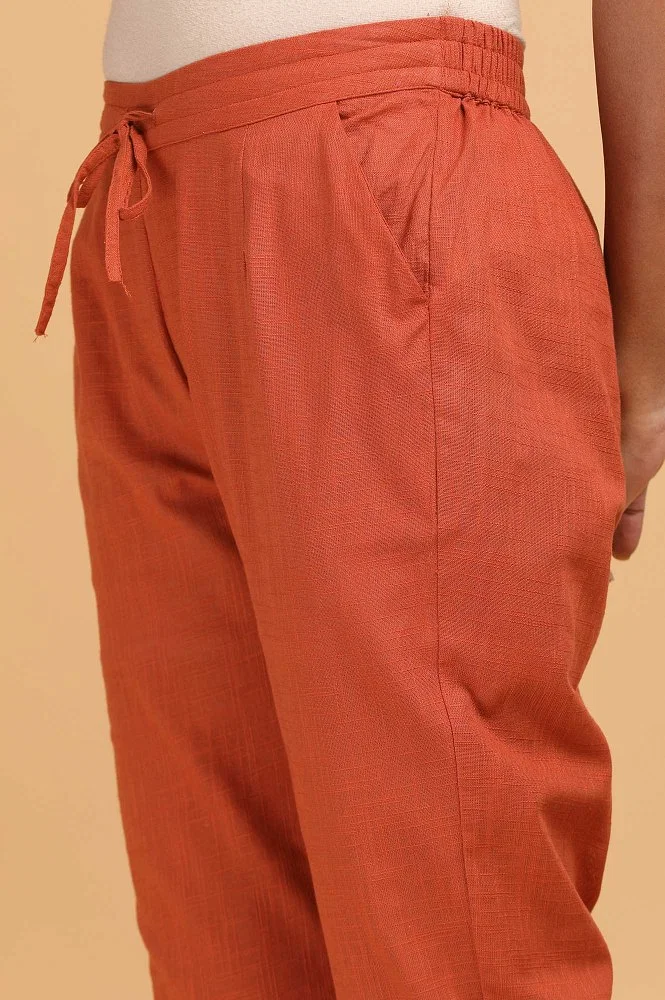 Buy NumBrave Orange Raw Silk Pants with Full Length Cotton Lining