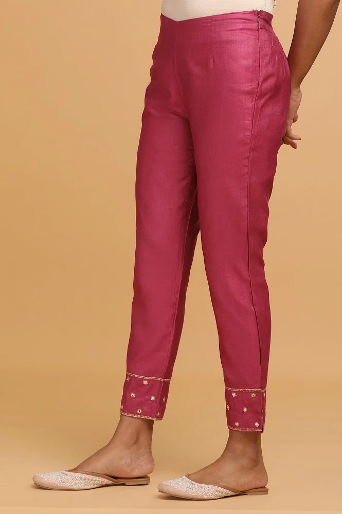 Buy Pink Solid Slim Pants Online - W for Woman