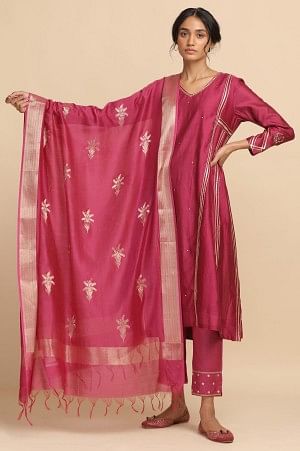Bright Pink Cotton Silk Jacquard Drape