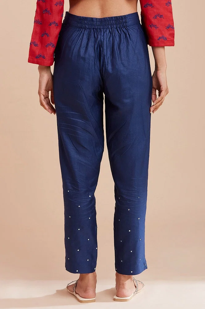 Buy Dark Blue Solid Slim Pants Online - W for Woman
