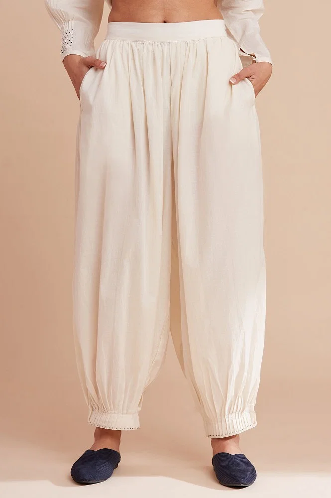 Buy Ecru Solid Hem Cuffed Salwar Pants Online - W for Woman