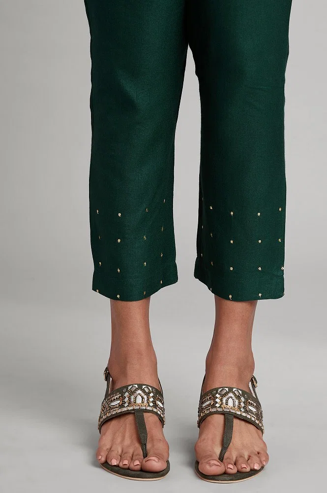 Buy Dark Green Solid Slim Pants Online - W for Woman