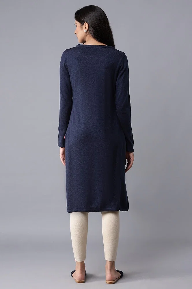 Buy Dark Blue Slim Fit Winter Dress Online - W for Woman
