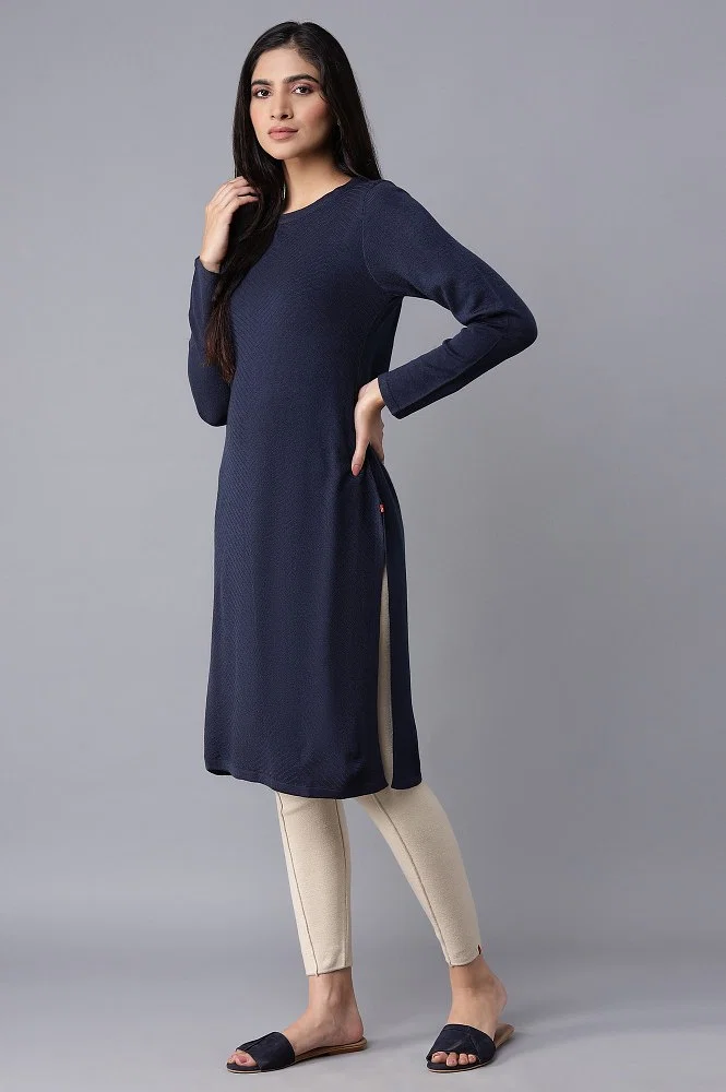 Buy Dark Blue Slim Fit Winter Dress Online - W for Woman