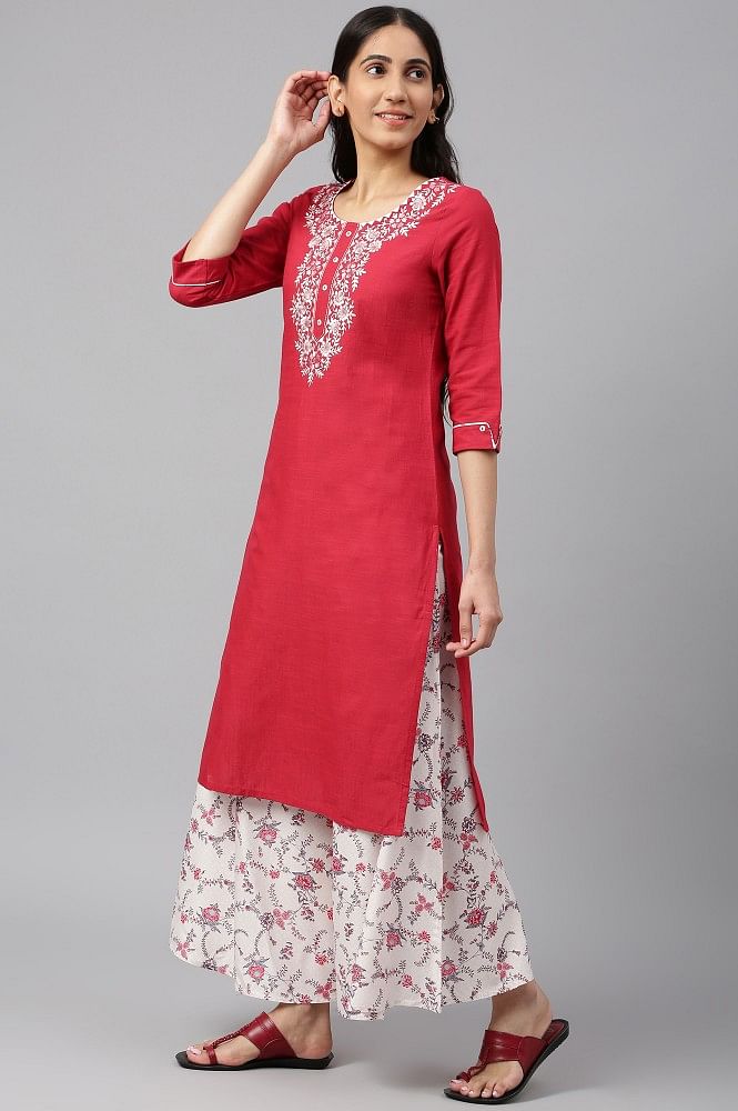Bold and Beautiful: Red Floral Print Straight Kurti for Women