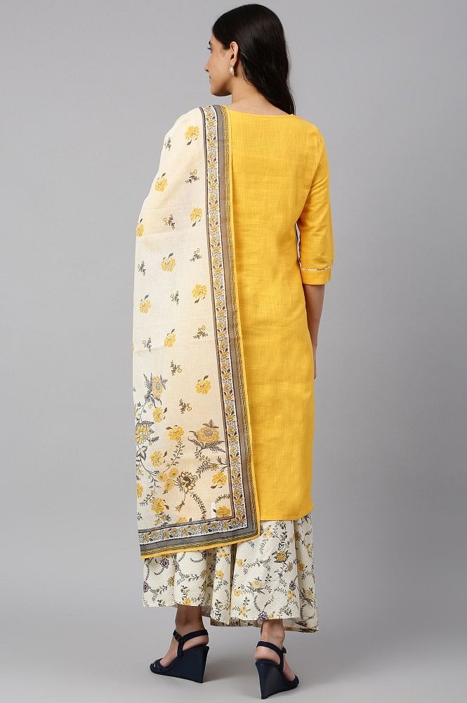 Light Yellow Short Kurti with Embroidery and Mirrorwork