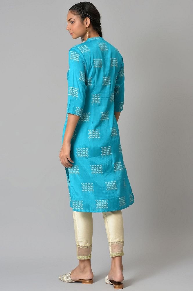 Kurta With Palazzo Turquoise Blue & Gold-toned Printed Kurti With Palazzos  Indian Dress for Women Pure Cotton Printed Kurta Set - Etsy