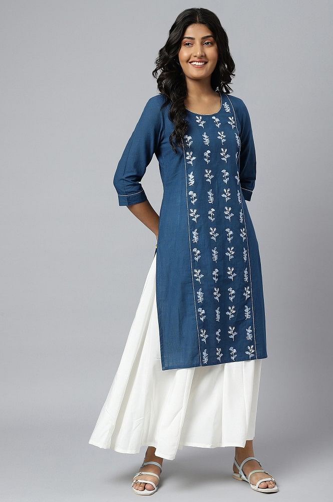 Buy Paislei Blue Printed Cotton Kurta for Women's Online @ Tata CLiQ