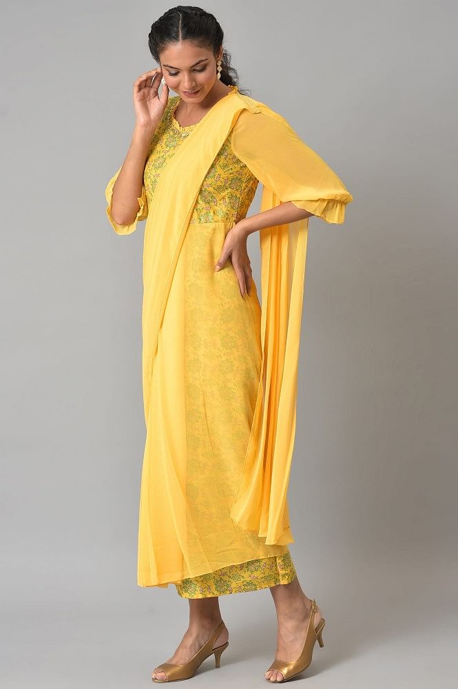 Yellow on sale saree gown