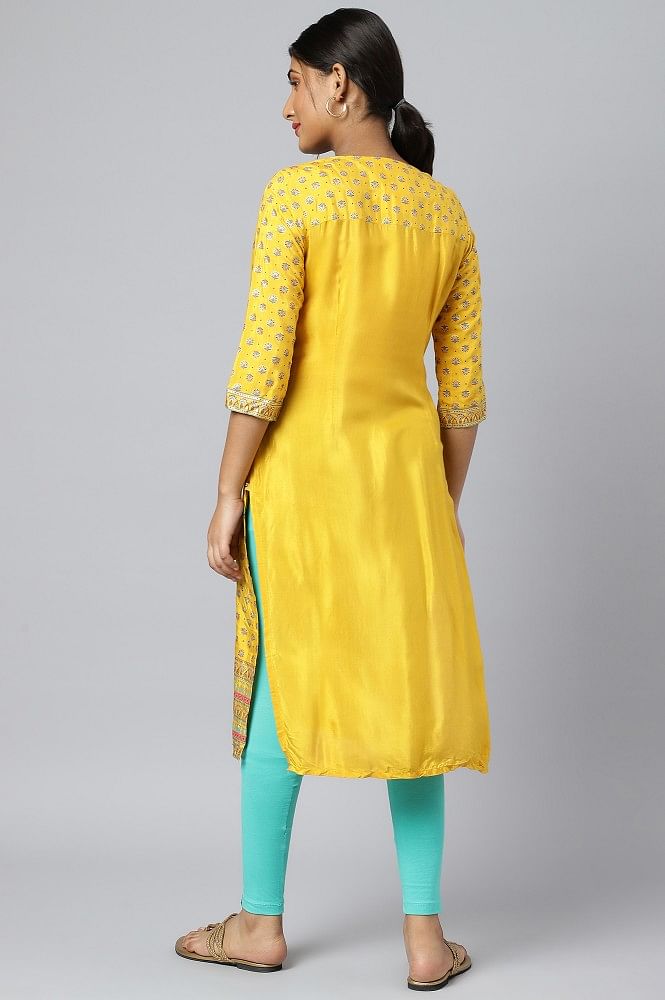 Embroidered Georgette Kurta in Yellow : MXX175