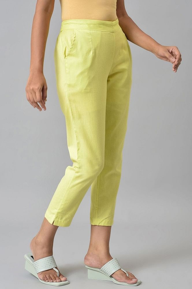 Athena Women Yellow Relaxed Straight Leg Fit Pleated Trousers  Athena  Lifestyle