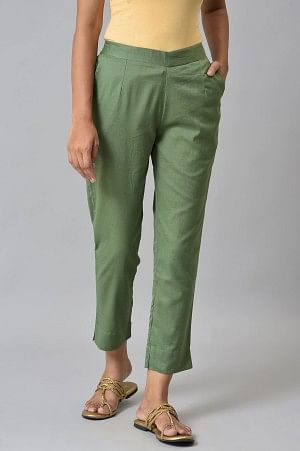 Green Cotton Flax Women's Trousers