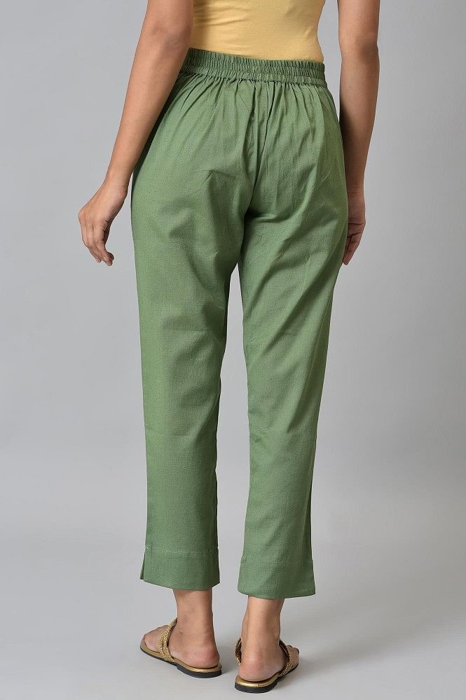 Buy Bottle Green Colour Cotton Trousers for Women  Regular Fit  Naariy