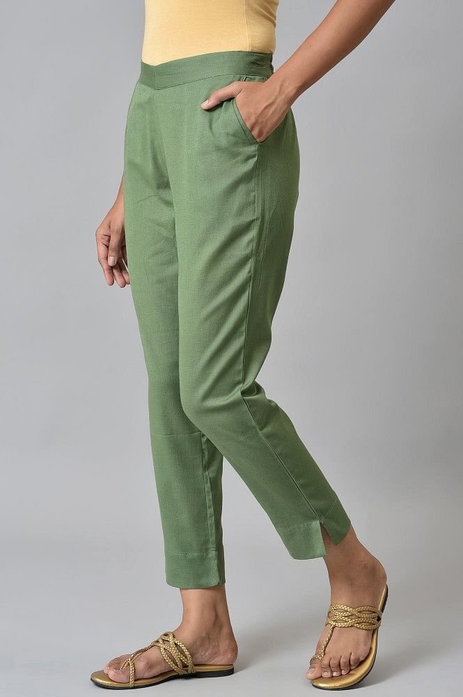 Slim Fit Formal Wear Mens Olive Green Cotton Pant
