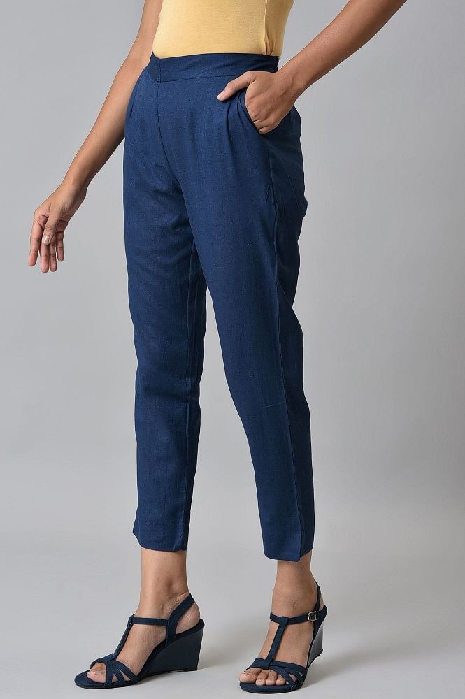 Anklelength linen trousers  Blue  Ladies  HM IN