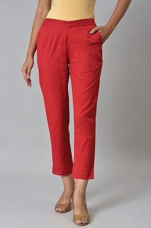 Red Ankle Length Aurelia Trousers