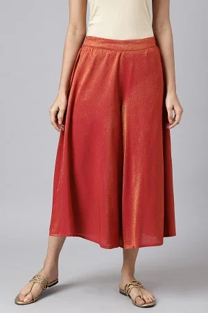 Red Ankle Length Festive Culottes 