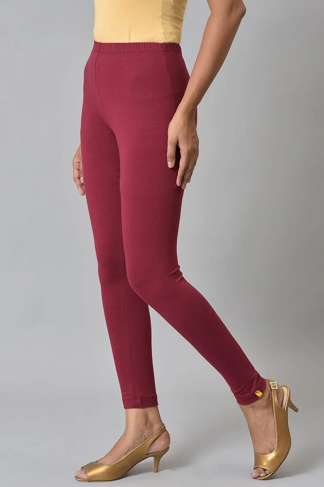 Buy Maroon Cotton Lycra Tights Online - Aurelia