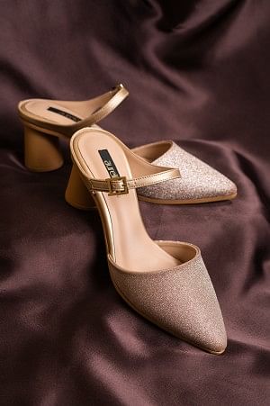 Shop for Shradha Hedau Footwear Couture Gold Satin Arava Cutdana  Embellished Block Heels Online at Aza Fashions | Gold block heels, Block  heels, Heel accessories