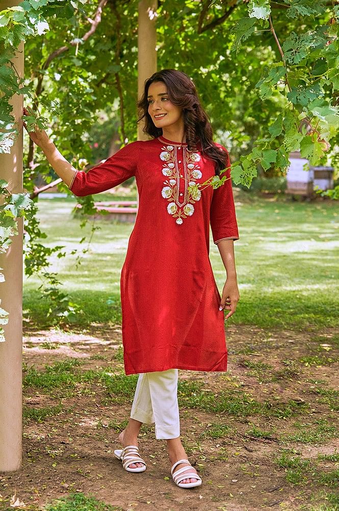 Buy Rangun Womens Straight Fit Cotton Kurta with Trouser Pants and Dupatta  Pink Color KPD13PINK Online at Best Prices in India  JioMart