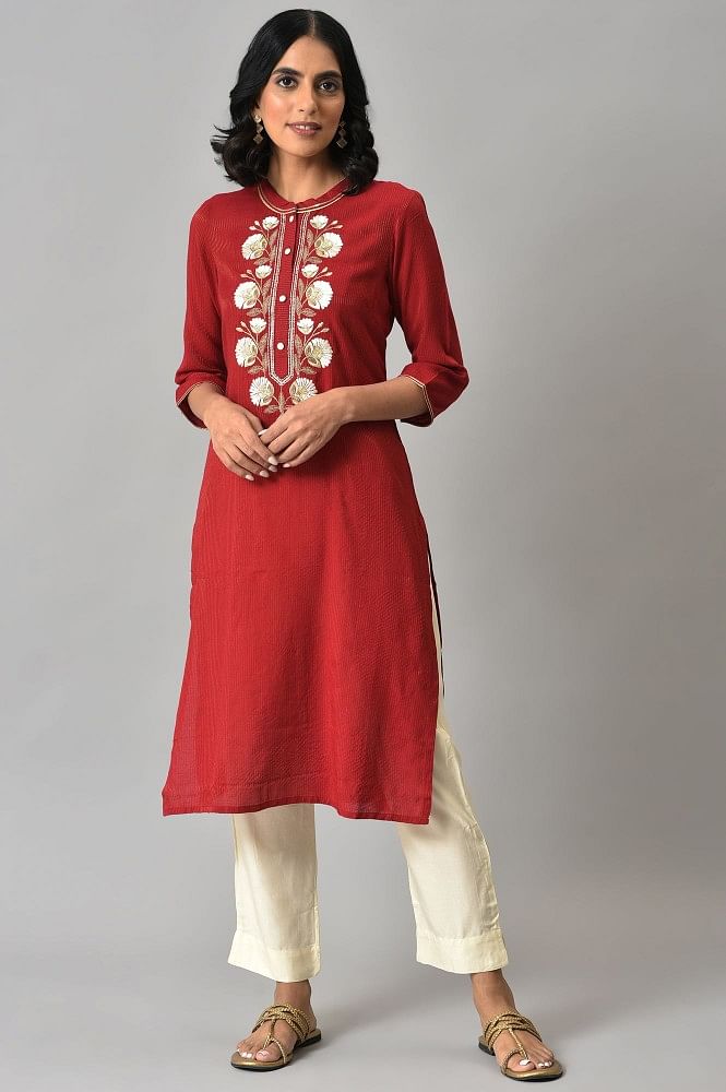 Shades Salwar Suits and Sets  Buy Shades Red Cotton Rayon Kurti With White  Cotton Rayon Trouser Pant Set of 2 Online  Nykaa Fashion