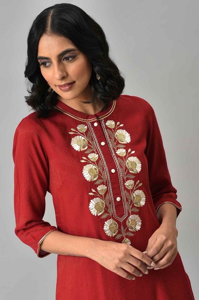 GoSriKi Women Cotton Blend Straight Embroidered Kurta with Pant  Dupatta