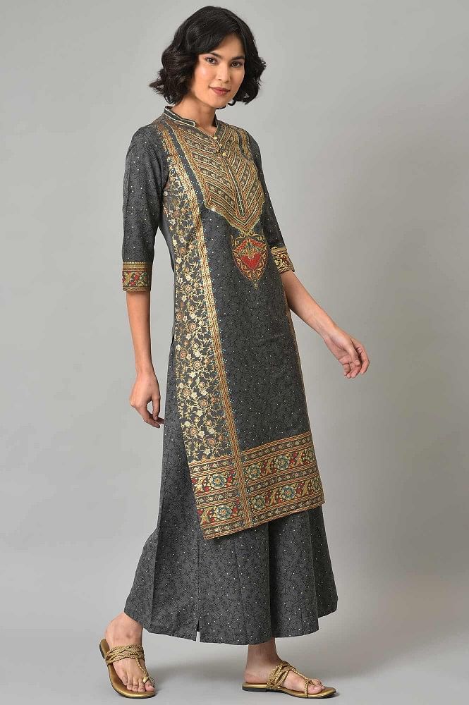 Buy W Plus Size Mustard Karnatka Silk Mukaish Embellished Sequined Kurta  online