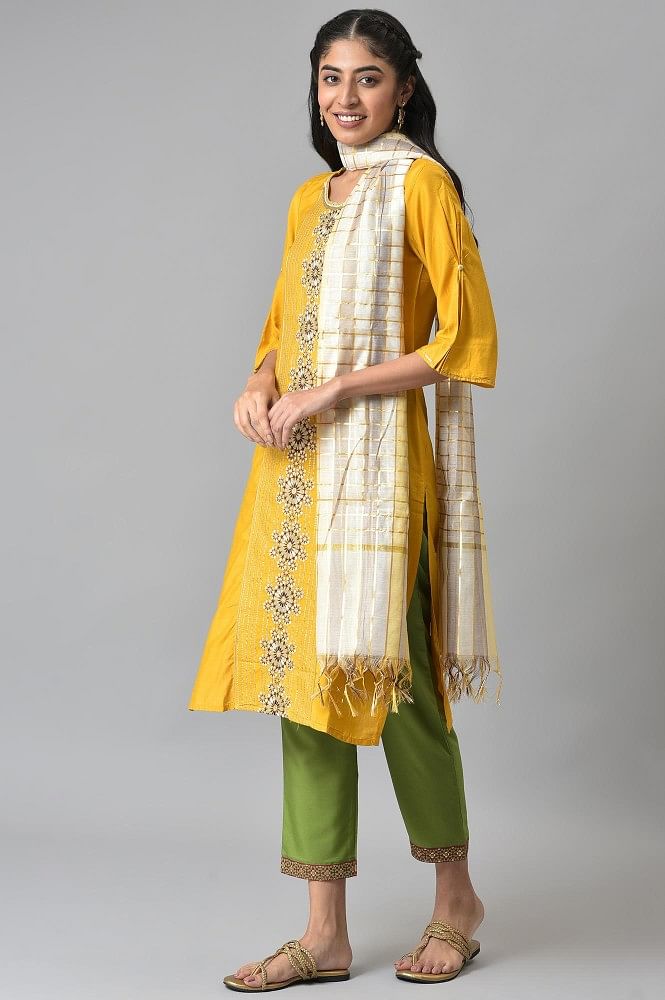 GAFF2560 Made to Measure Blue Banarasi Woven Design Kurta with Trousers &  Dupatta – Chhabra 555