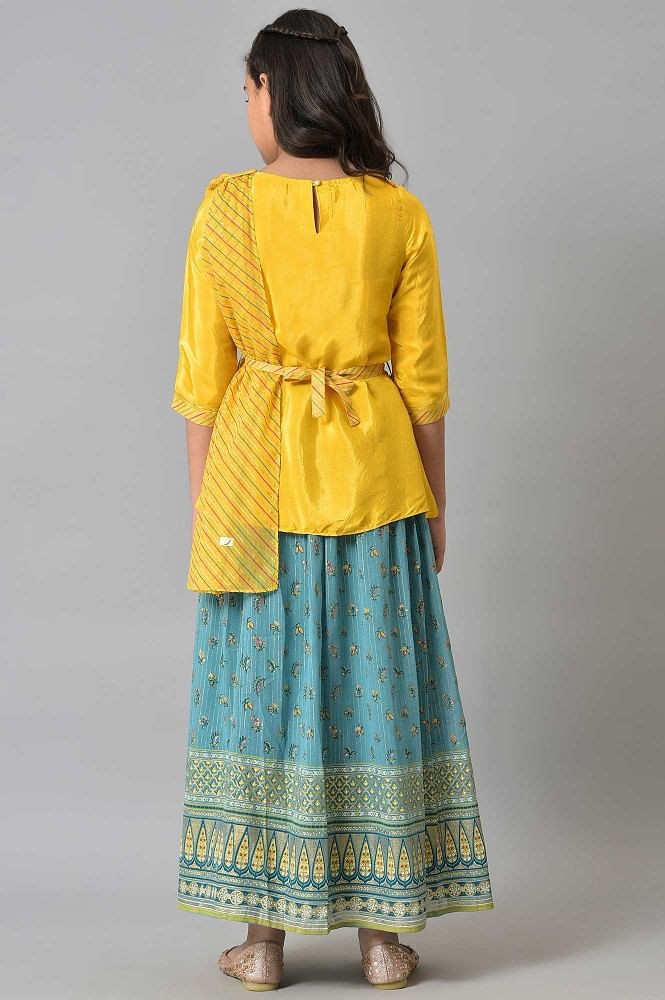 Yellow Embroidered Kurti with Ethnic Skirt | KAJAL STYLE-FL-4006 |  Cilory.com