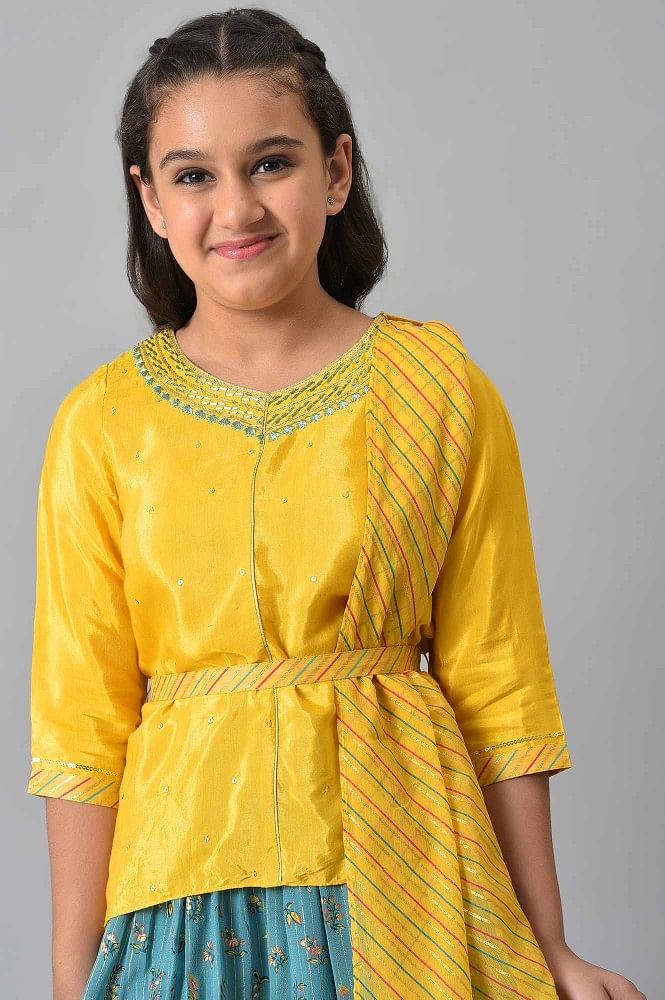 Shop Now Fancy Orange & Yellow Color Embroidered Kurti With Long Skirt  Style Salwar Suits – Lady India