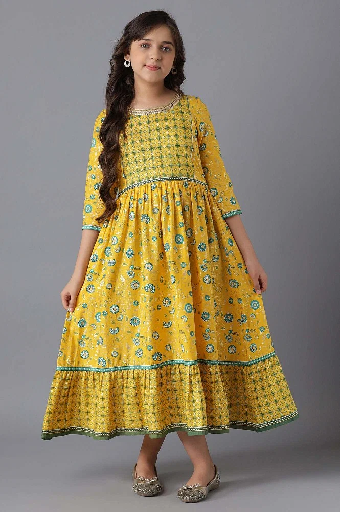 Buy Yellow Cotton Girls Dress Online - Aurelia