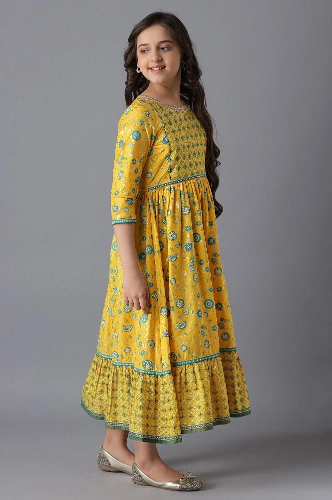 Buy Yellow Cotton Girls Dress Online - Aurelia