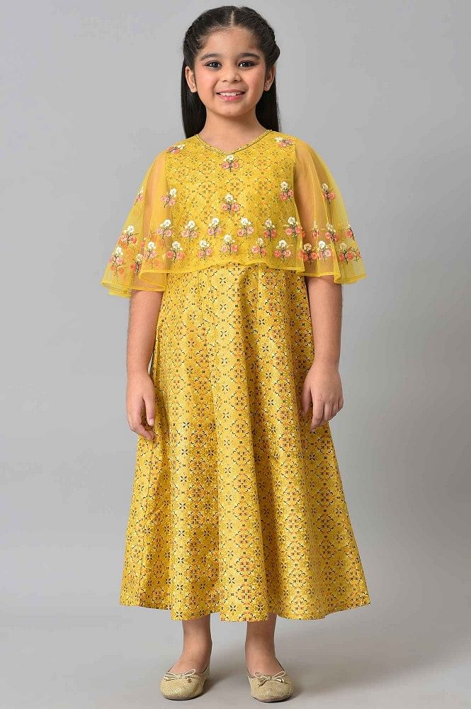 DOLCE & GABBANA Girls Yellow Hand-Embroidered Crepe Shift Dress