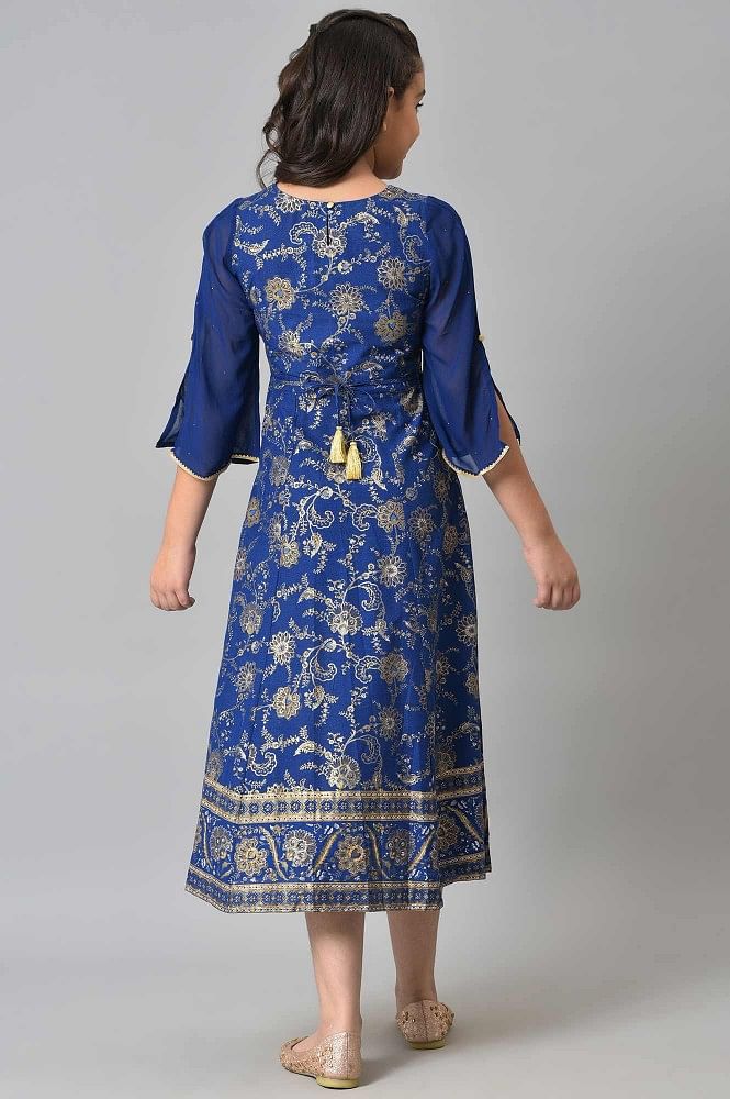Buy Girls Blue Embroidered Festive Dress Online - Aurelia