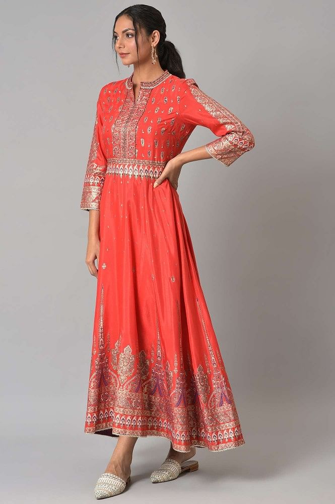 Womens Tomato Red ROZIA Georgette Long Dress