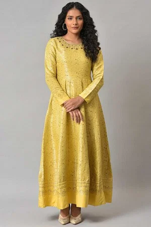 Yellow Paisley Printed Anarkali Indie Dress